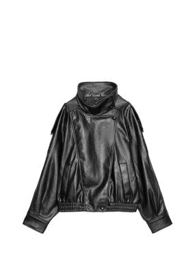 Zara Black Faux Leather High-Neck Jacket